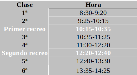 horario de ESO y Bachillerato